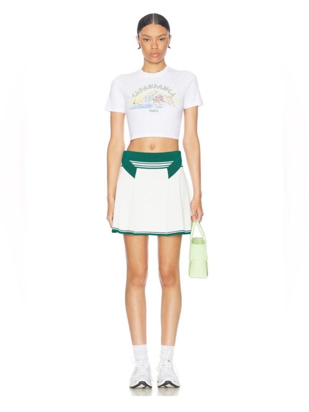 NWT CASABLANCA WHITE GREEN Draped knit tennis mini skirt size M sporty